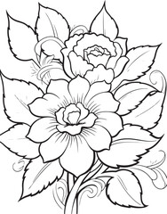cute hand drawn flowers outline illustration 
hand drawn simple flower coloring page illustration