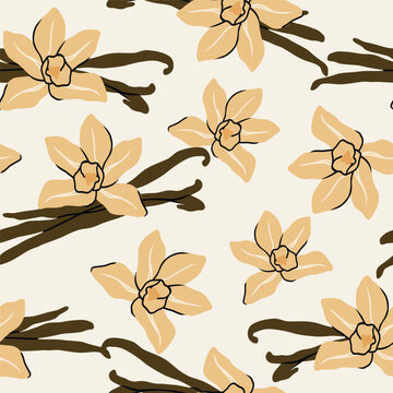 Flat vector vanilla flower seamless pattern