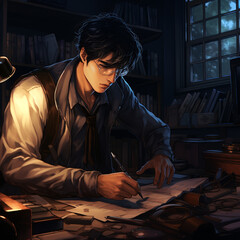 detective dimly lit office magnifying
