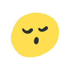 目を閉じて眠っている絵文字 - 黄色い手書きのシンプルでかわいい顔のデザイン素材
