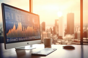 Business trading background with charts, screens and money