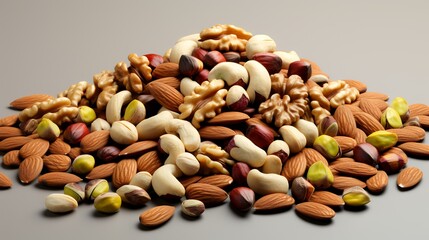 Mixed nuts on a gray background. Nuts mix background.