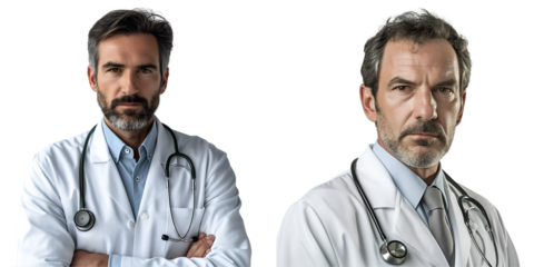 Portrait of Mature Male Doctors with Stethoscope on Transparent Background