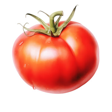Tomato watercolor painting isolated on transparent background