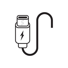 USB Charger Cable Mobile Phone and SmartphonePlug outline USB cable icon vector sign, technology, connect device sign, electronic portable symbol