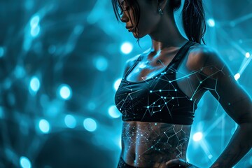 Athletic Tomorrow: Close-Up of a Futuristic Female Trainer – Blending Modern Technology with Fitness Expertise