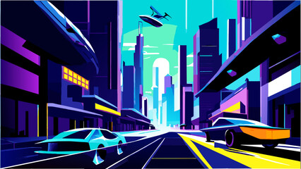 Futuristic cityscapes with flying cars. vektor icon illustation