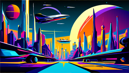 Galactic spaceships and futuristic cities. vektor icon illustation