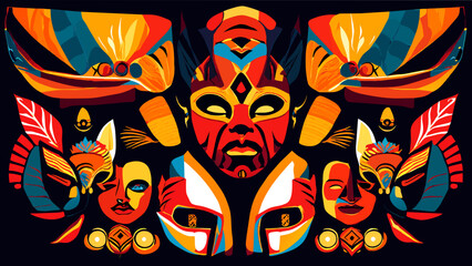 Tribal masks and symbols from various cultures. vektor icon illustation