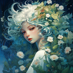 anime character garden blooming flower