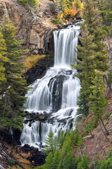 Fototapeta na wymiar Autumn view of Undine Falls in Yellowstone National Park