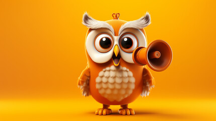 Fototapeta premium Cute cute red-haired owl with big eyes - Cartoon animation. 3D rendering.Generative AI
