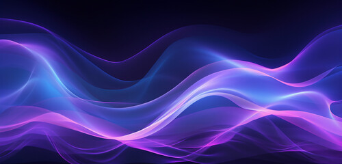 Fototapeta premium Mesmerizing abstract banner showcasing fluid blue & purple waves, electrified with retro glowing waves.