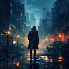 detective noir cityscape rainy night