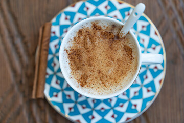 Traditional Turkish Drink Sahlep (Salep), Blanket in the Winter Mood Photo, Uskudar Istanbul, Turkiye (Turkey)