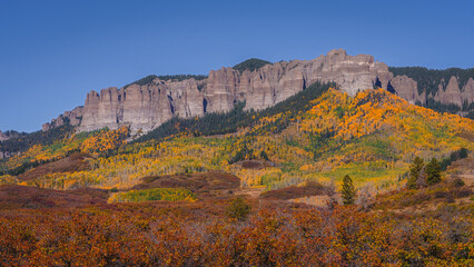 Landscape Owl Pass View of Courthouse Mountain Colorado Autumn. San Juan Mountains Rocky Mountains
