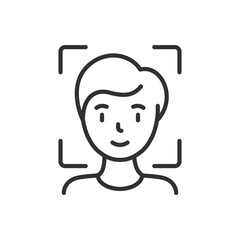 Face detection and recognition, linear icon. Scanning a person's facial features. Line with editable stroke