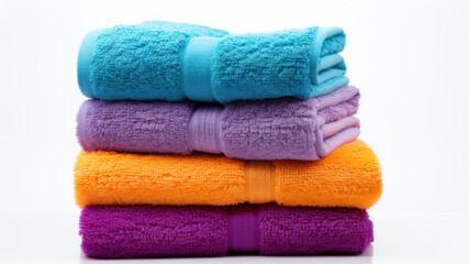 Colorful towels on a white background, close-up, isolated