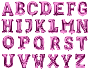 Poster Letters of alphabet made with foil pink birthday balloons © Agnieszka