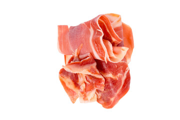 Thinly sliced jamon isolated on white background.