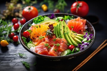 Sushi Bowl with Fresh Tuna, Avocado, and Assorted Vegetables