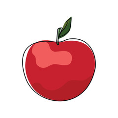 Line red apple on white background. Vector illustration