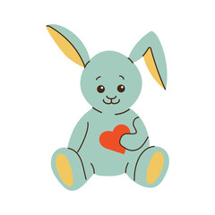Lovely rabbit with  heart. Vector illustration on a white background.  Rabbit for logo, design and greeting card.