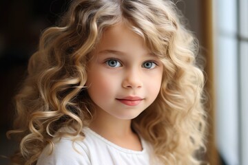 portrait of a cute blonde girl with curly hair