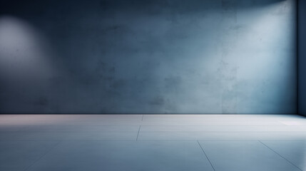 Beautiful original background image of an empty space in blue tones with a play of light and shadow on the wall and floor for design or creative work. - obrazy, fototapety, plakaty