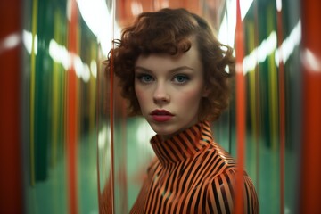 A distorted reflection of a woman in a funhouse mirror, illustrating the warped self-image associated with mental health disorders