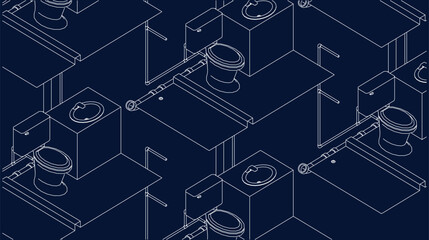 isometric bathroom and toilet design line drawing 3d illustration vector
