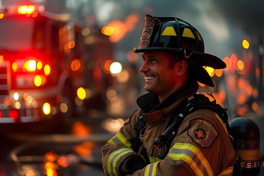 A firefighter laughing