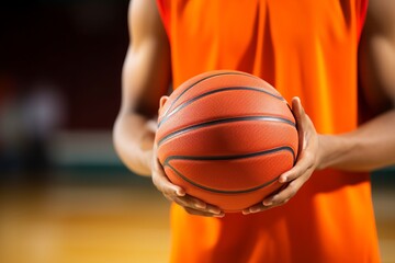 Naklejka premium A basketball player holding a ball,close up