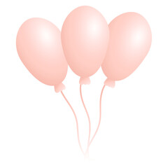 Festive pink balloons. The party element in soft pink gradient. Balloons for gifts and decorations at girly party. The girl's birthday. Isolated on white background.