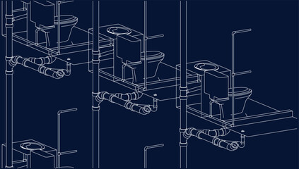 isometric bathroom and toilet design line drawing 3d illustration vector - obrazy, fototapety, plakaty