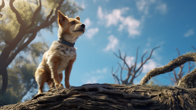 AI Generated Dog is standing on the tree image