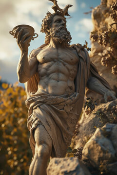 Dionysus - Greek god in a half-body shot with a background reflecting his domain or personality Gen AI