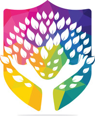 Creative green hand tree vector logo design.