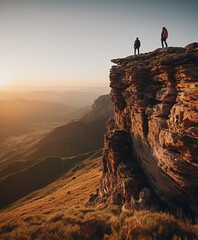 two people standing on top of a mountain