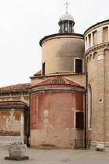 Fototapeta na wymiar Exterior rear view of San Simeone Piccolo church in the sestiere of Santa Croce in Venice, northern Italy