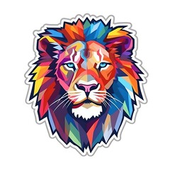 a colorful head lion sticker on a white background, sticker illustration, die cut sticker, sticker concept design