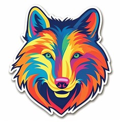 a colorful head wolf sticker on a white background, sticker illustration, die cut sticker, sticker concept design - obrazy, fototapety, plakaty