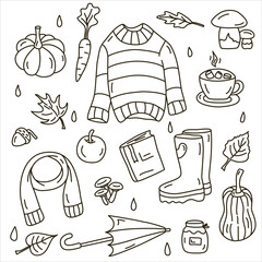 Vector set of line autumn illustrations.