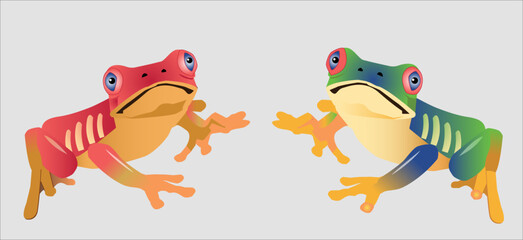 Little cute frogs isolated on white background. Colorful animal's vector  - obrazy, fototapety, plakaty