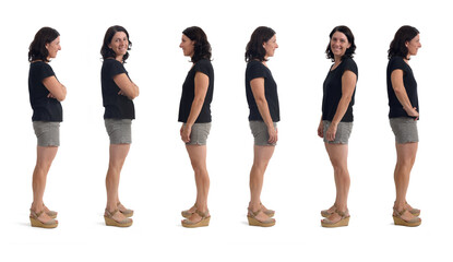 Obraz premium side view of a group of same woman with shorts on white background