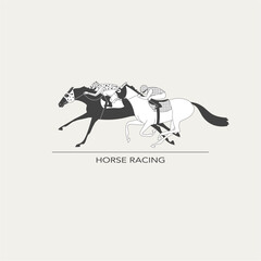 Horse racing, fighting at the finish line, vector illustration - obrazy, fototapety, plakaty