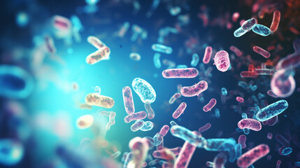 microbiology under microscope.Probiotics Bacteria.Biology, science Microscopic.Generative AI - obrazy, fototapety, plakaty