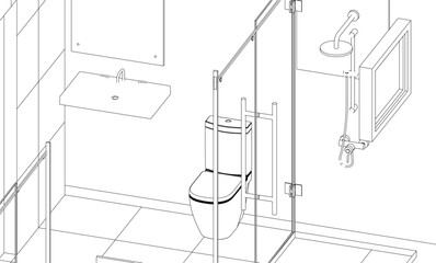 bathroom and toilet design isometric line drawing 3d illustration vector