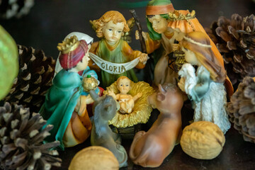 Traditional Christmas nativity scene decorating the Christmas tree