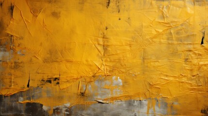 Rough texture in the style of crumpled and torn paper. Yellow grunge background.